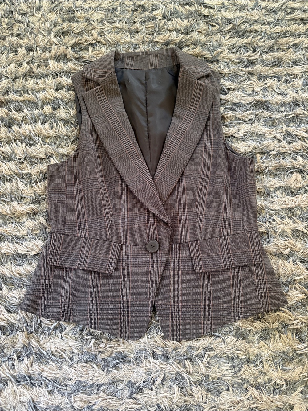 Tailored Plaid Sleeveless Blazer Vest - Brown Plaid Size S Fully Lined